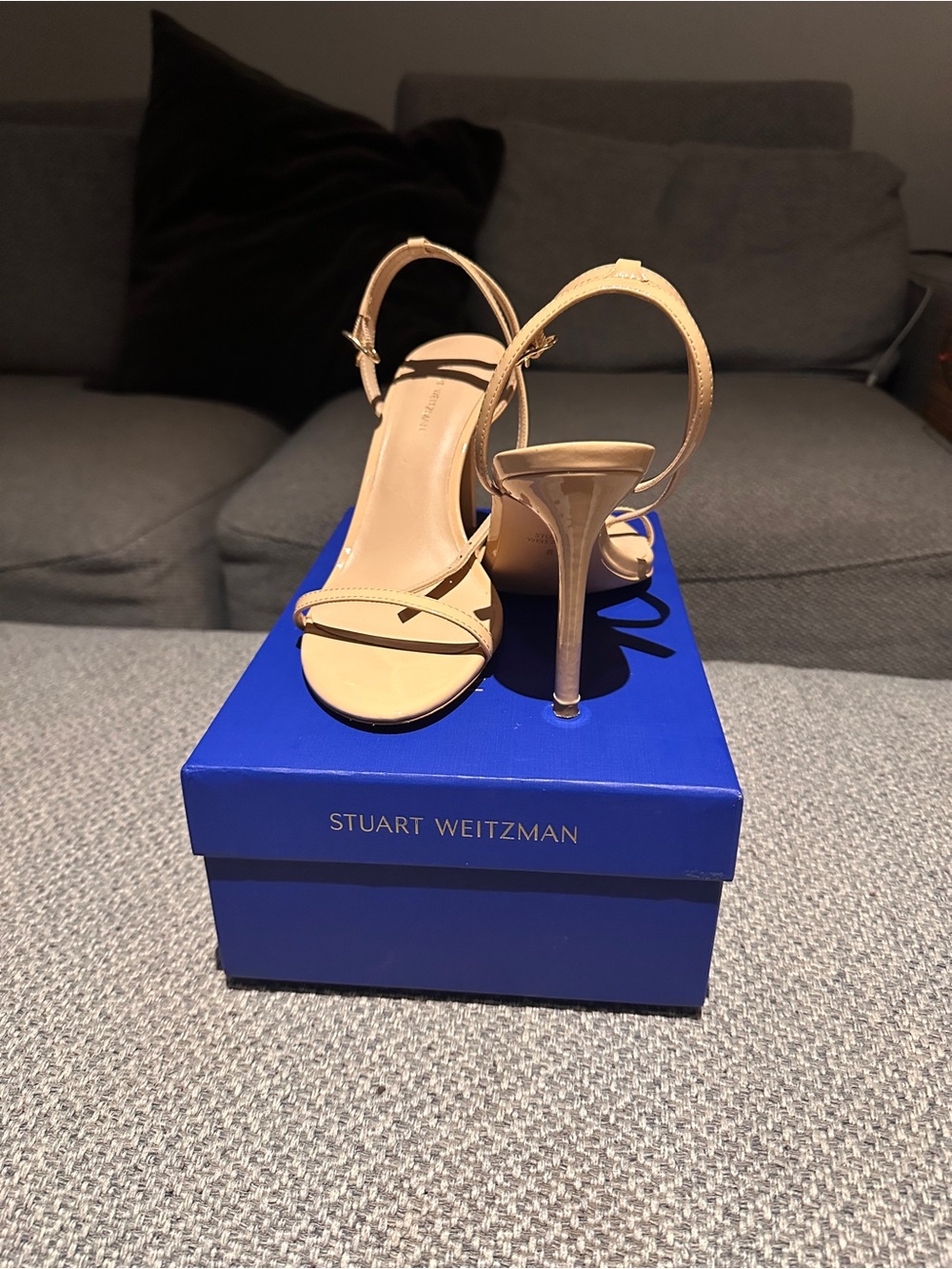 Stuart Weitzman Beige Open-Toe Leather Ankle-Strap Sandals